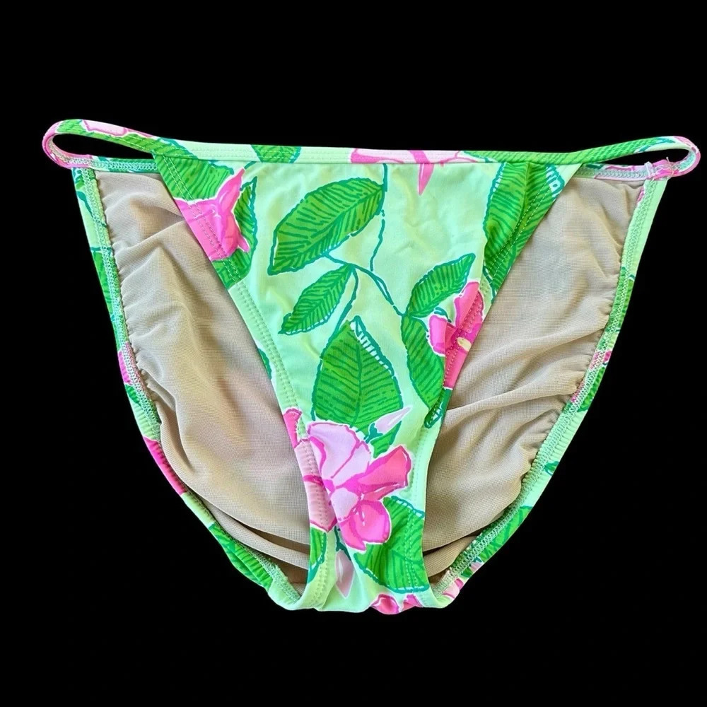 Vintage Lilly Pulitzer small String Bikini Swimsuit Bottoms Green Pink Swim